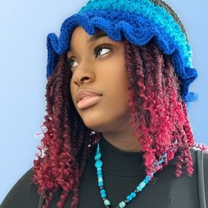Blue ombré style crochet hat